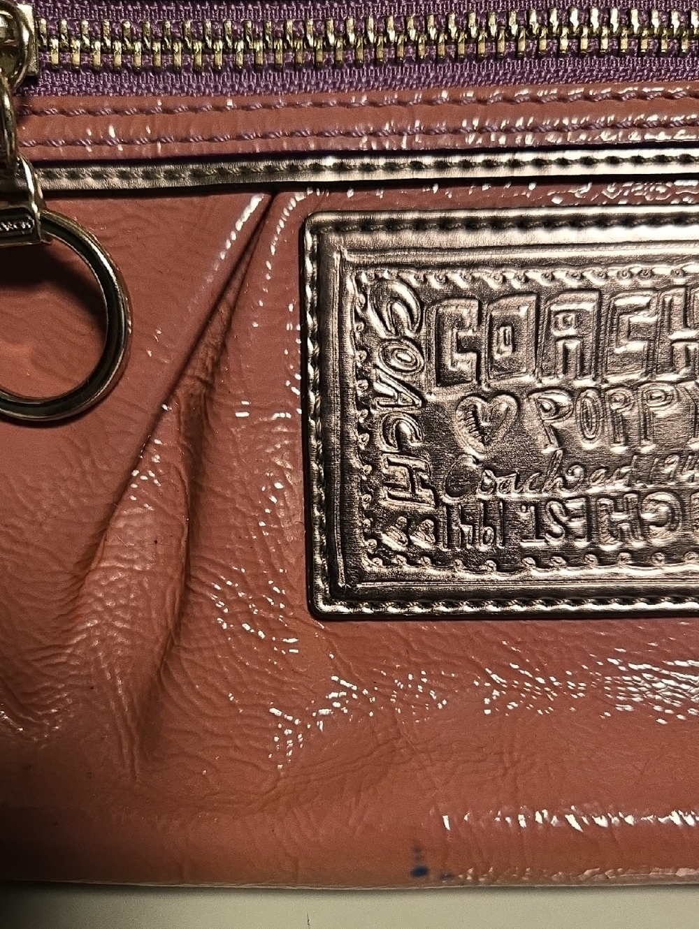 Coach Poppy Pink Wristlet with Purple Trim - Picture 11 of 12